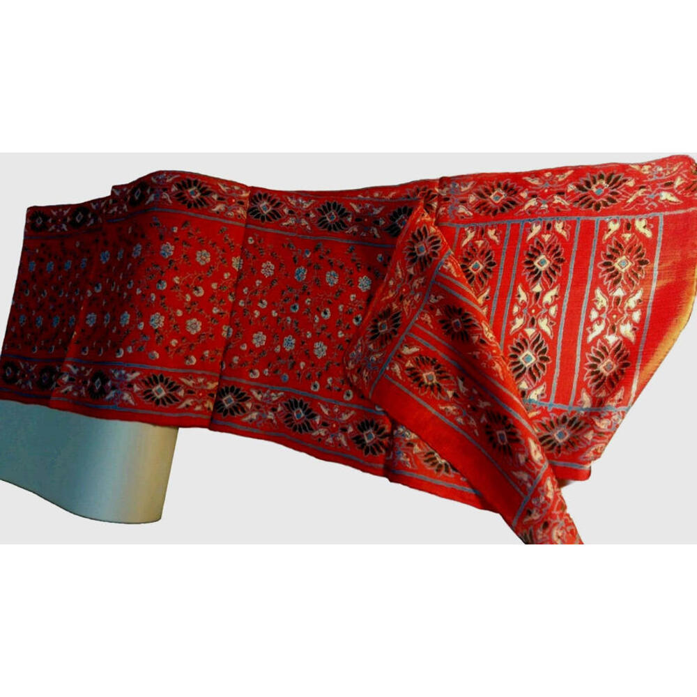 Vintage Red Paisley Long Scarf Pure Silk Made India Hand Rolled 1970s TREASURE